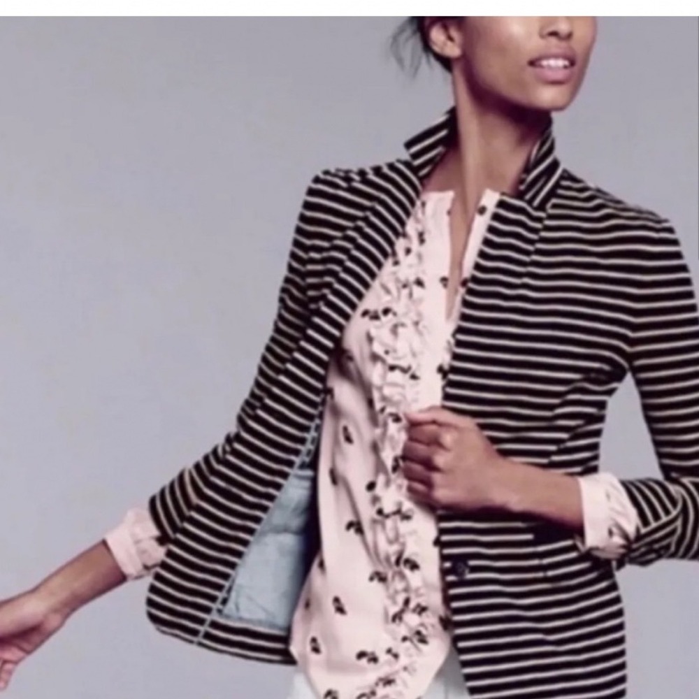 J.Crew Womens Black Tan Striped Knit Blazer Jacket Size S 84593 SP13
